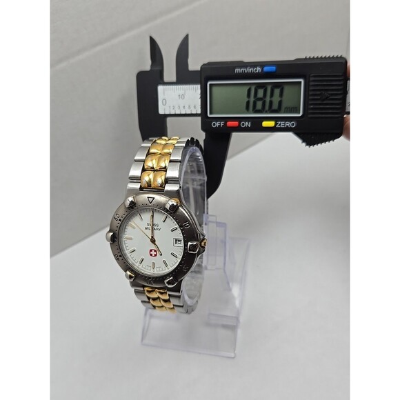 Swiss Military Quartz Watch Date New Battery 38mm Gold Silver Two Tone 5ATM WR - Picture 6 of 11